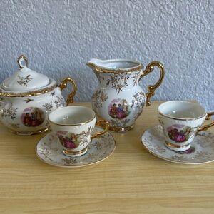 Vintage Porcelain Set of Sugar and Cremer/and two espresso cup with a saucers